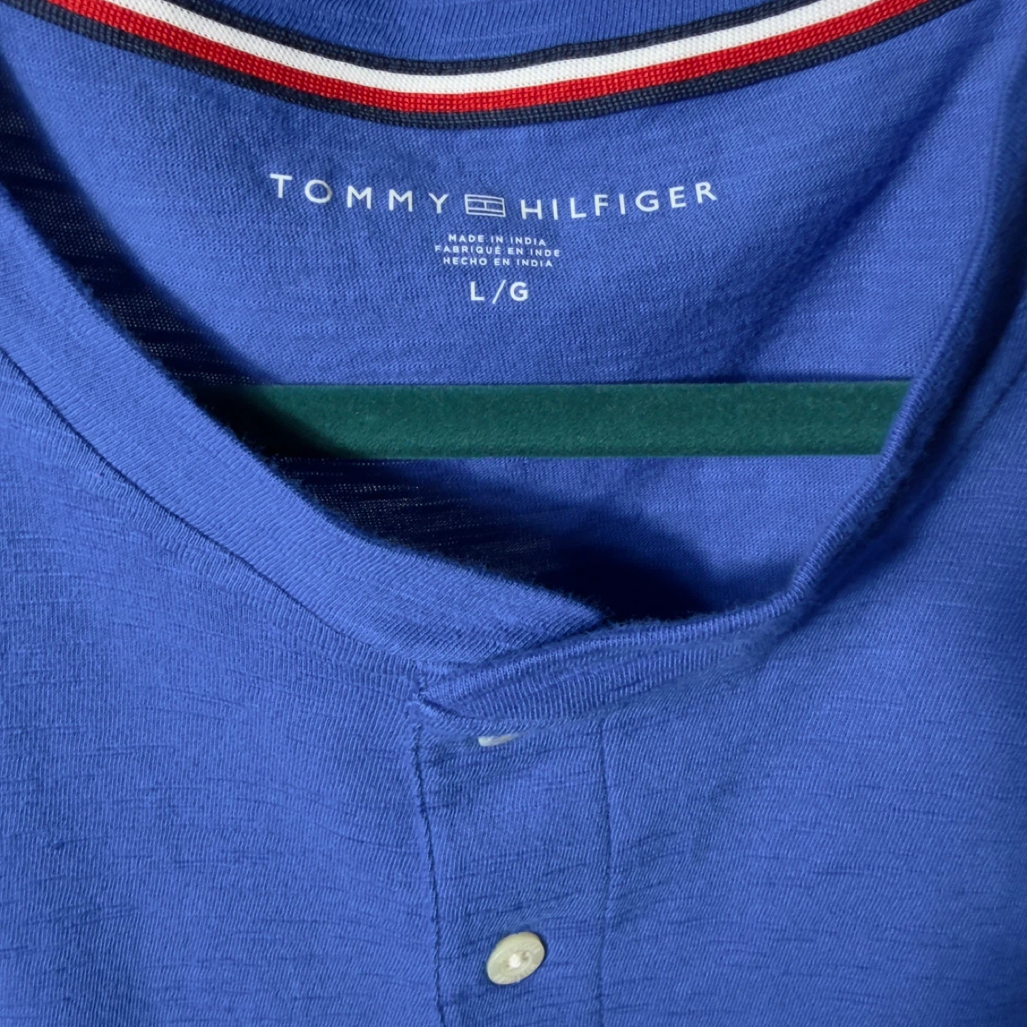 Tommy Hilfiger Men's Blue Cotton Henley Shirt - Size Large - photo 3