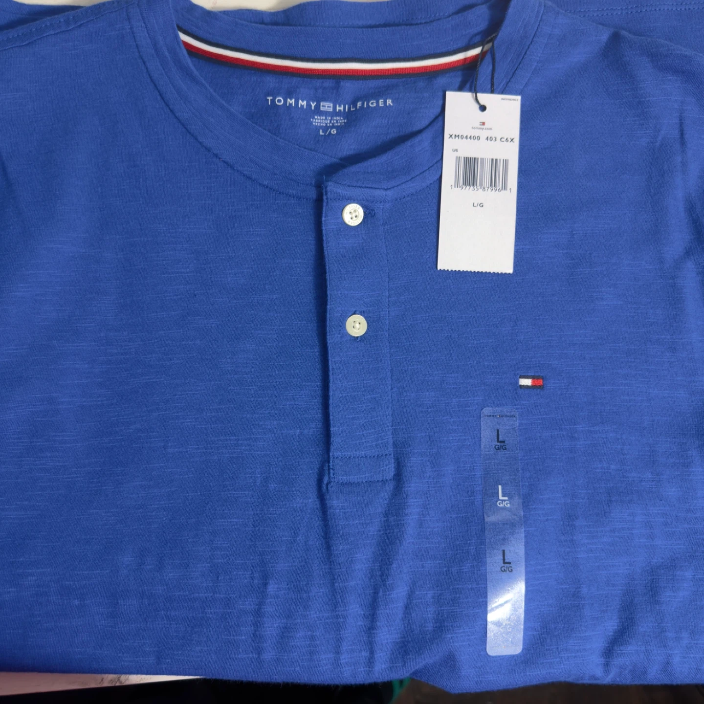 Tommy Hilfiger Men's Blue Cotton Henley Shirt - Size Large - photo 4