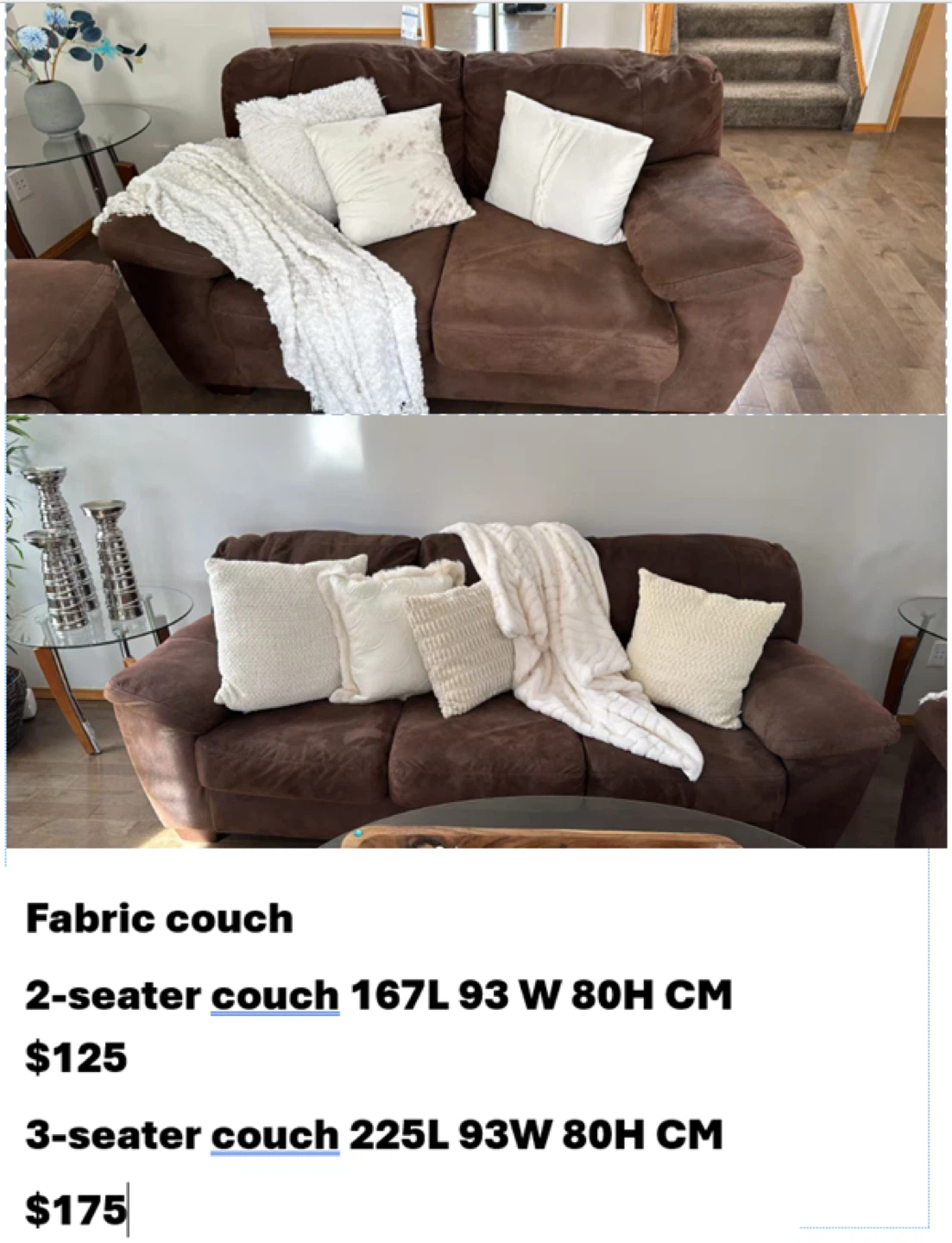 Fabric Couch - 2 Seater or 3 Seater