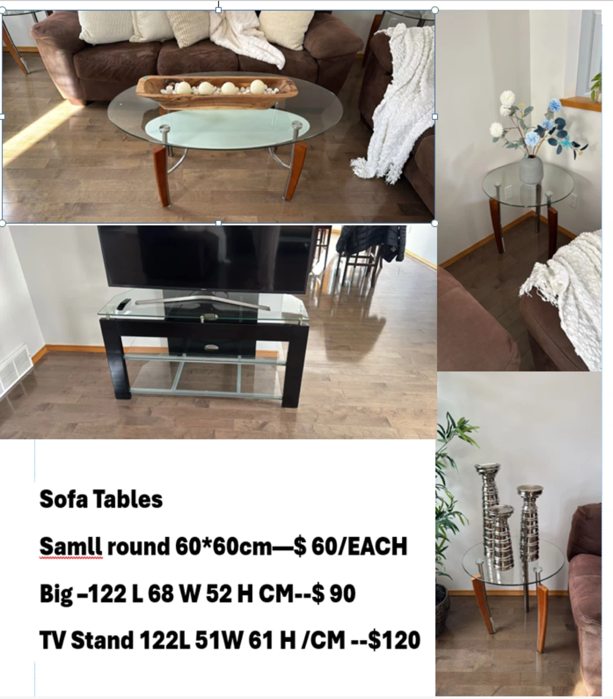 Glass Top Sofa Tables and TV Stand