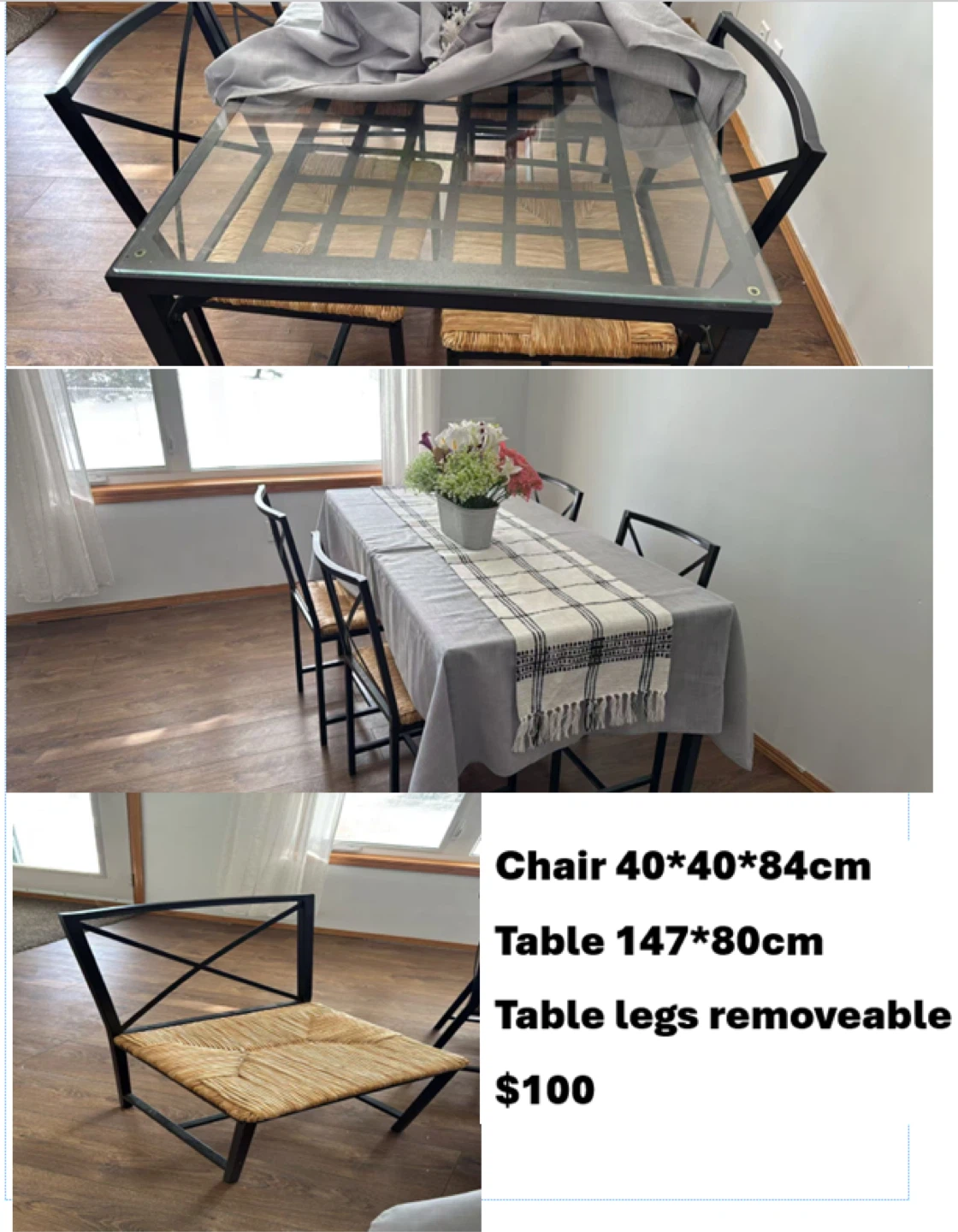 Glass Top Dining Table with 4 Chairs
