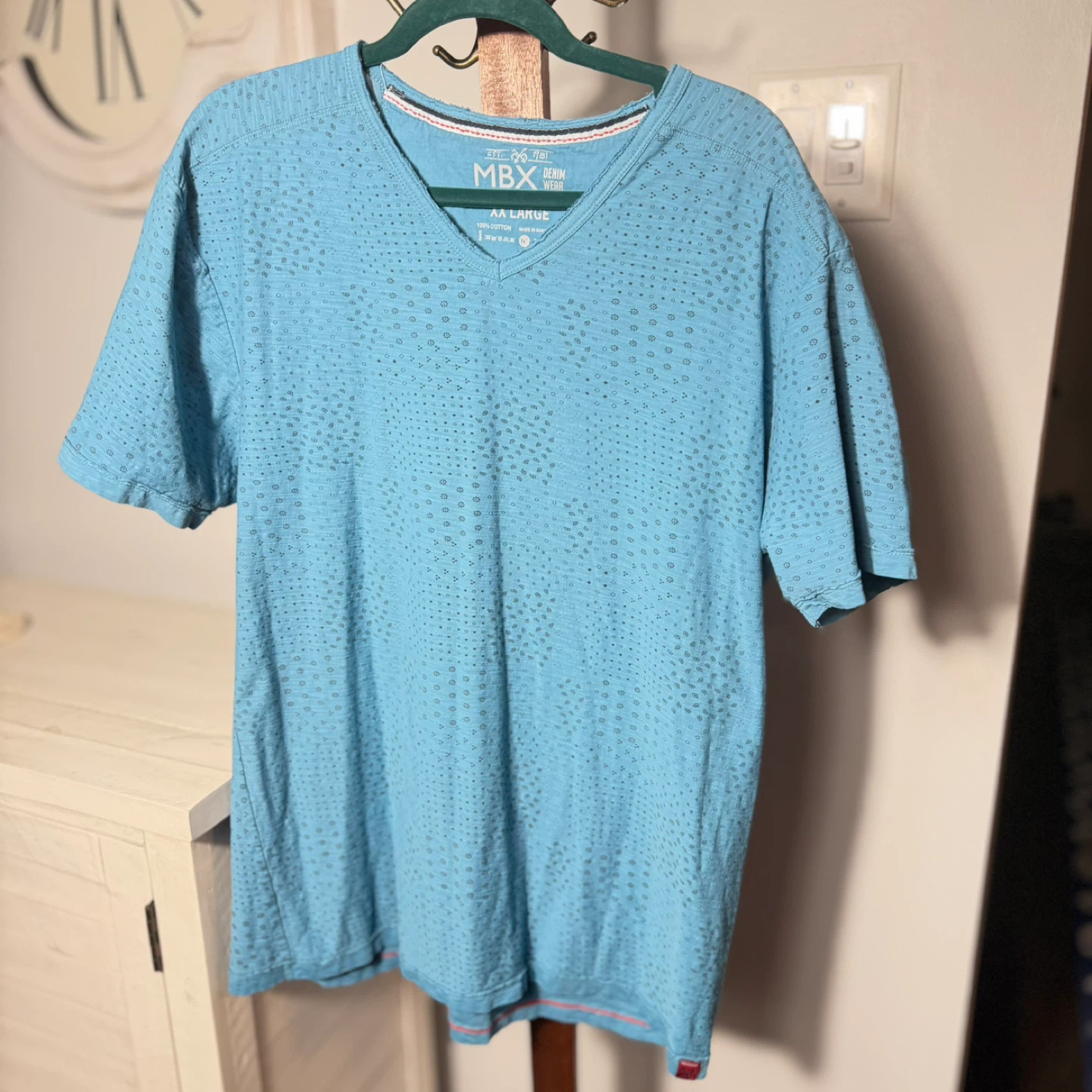 MBX Denim Wear XX Large Blue Cotton V-Neck T-Shirt