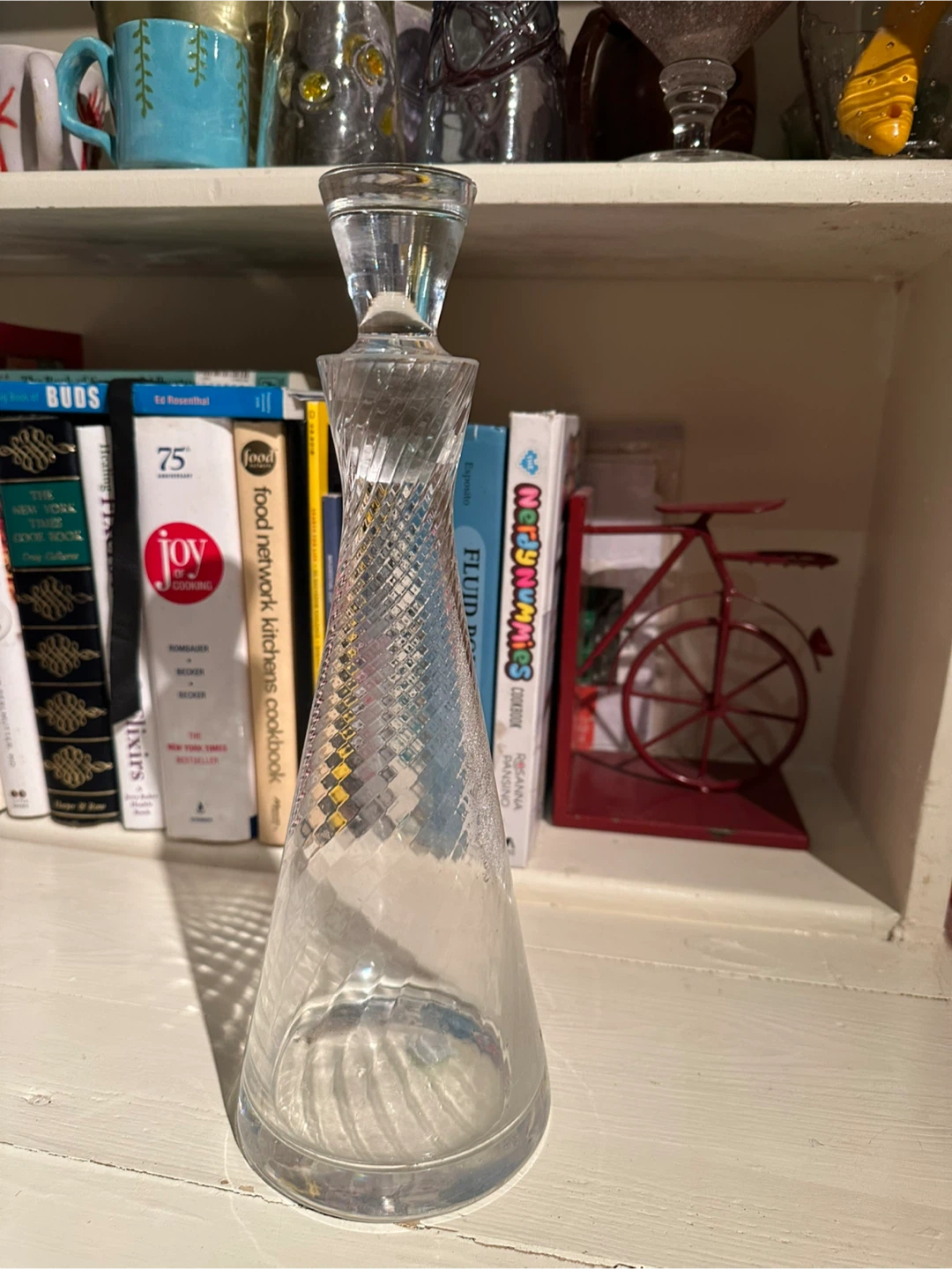 Vintage Glass Wine Decanter with Stopper Tall Cut Glass Barware