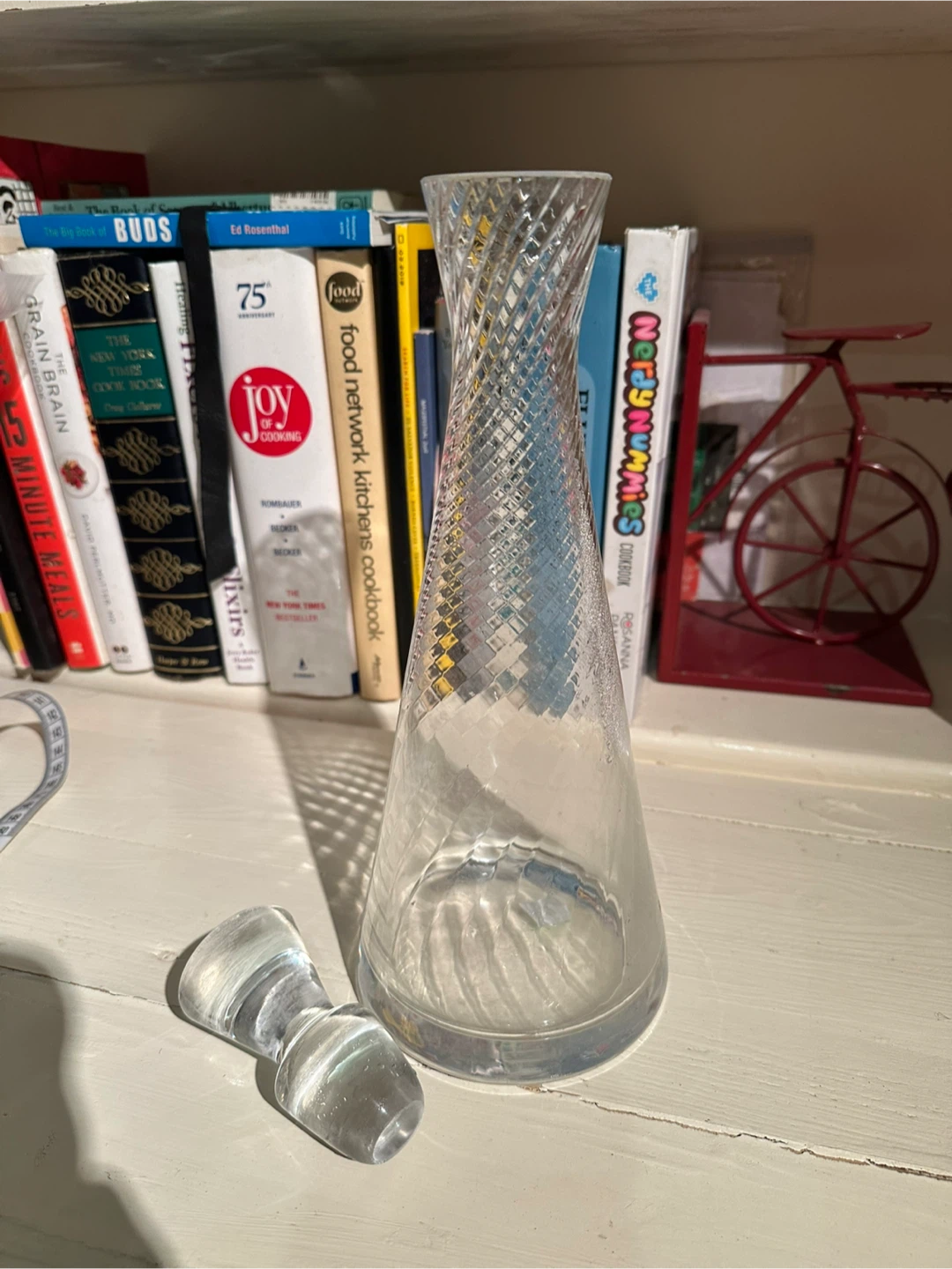 Vintage Glass Wine Decanter with Stopper Tall Cut Glass Barware - photo 2