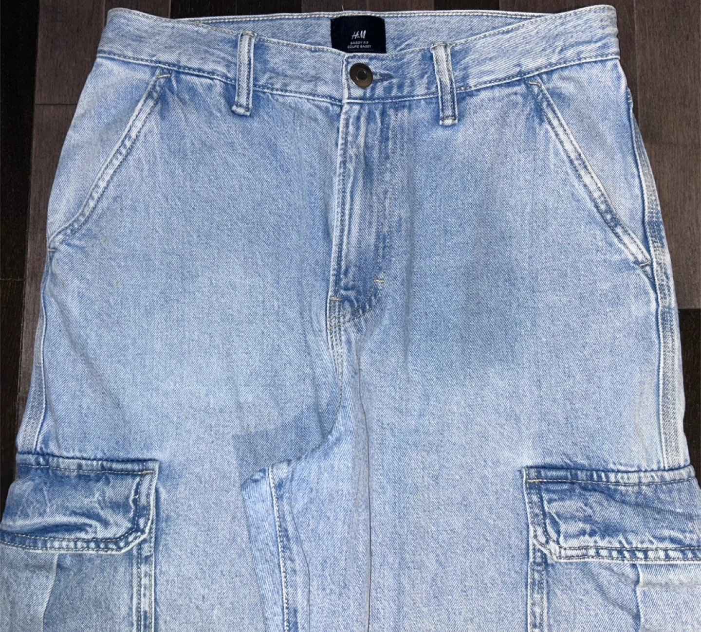 H&M Baggy Fit Light Wash Denim Cargo Pants