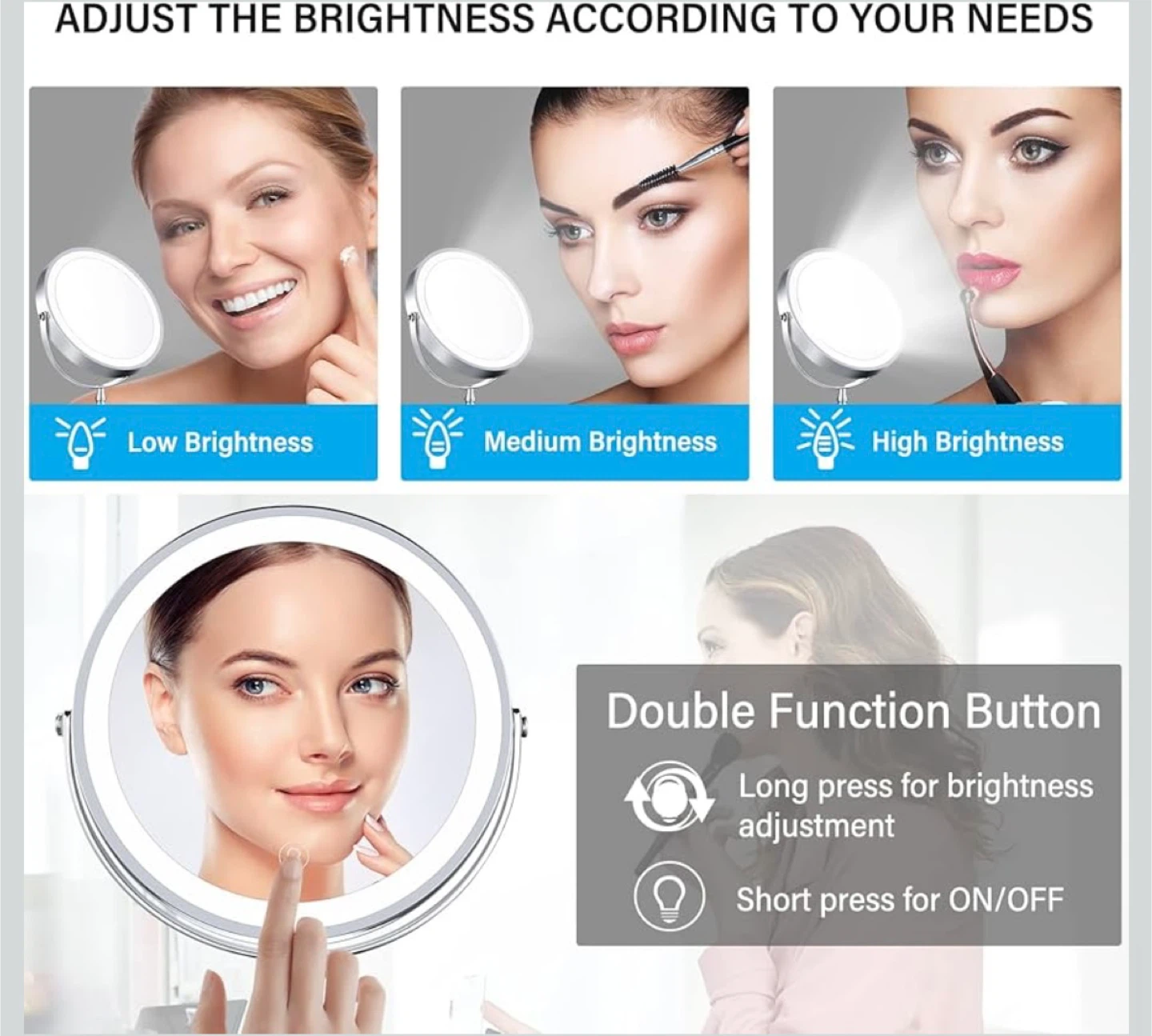 8" Lighted Makeup Mirror, Cordless, Rechargeable. - photo 5