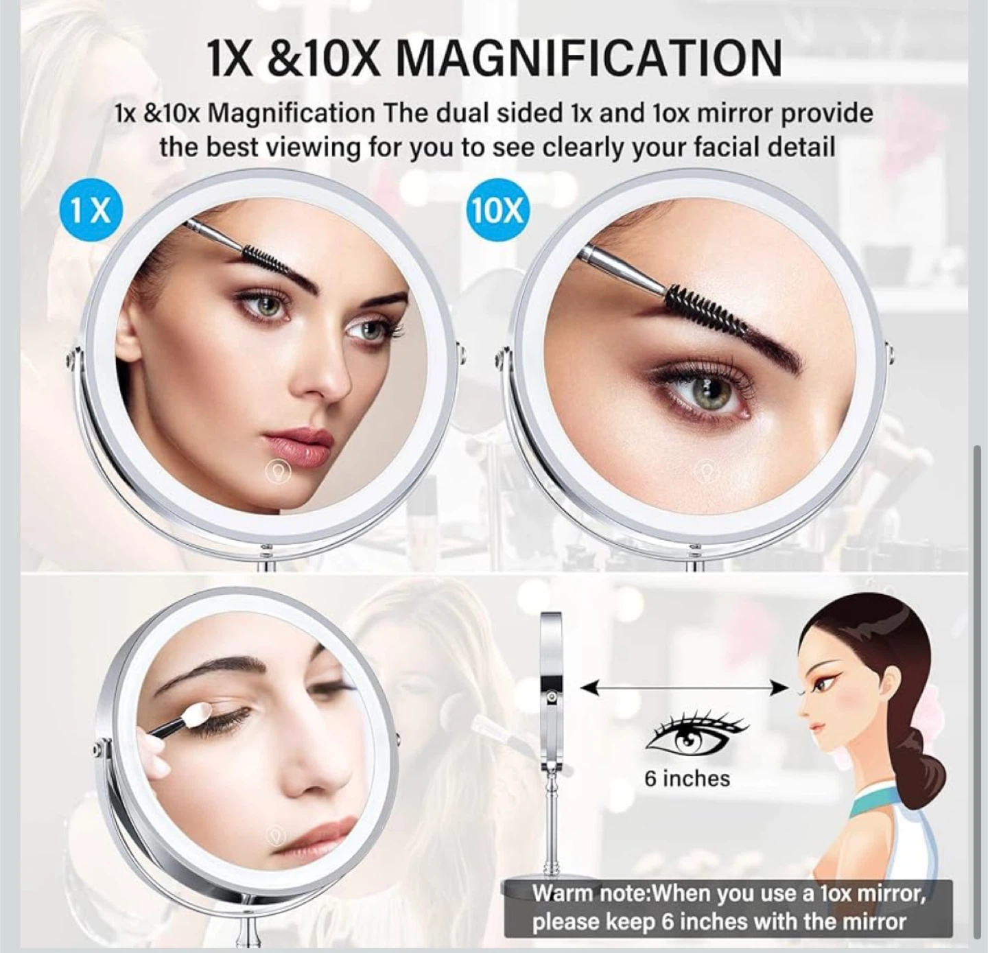 8" Lighted Makeup Mirror, Cordless, Rechargeable. - photo 3