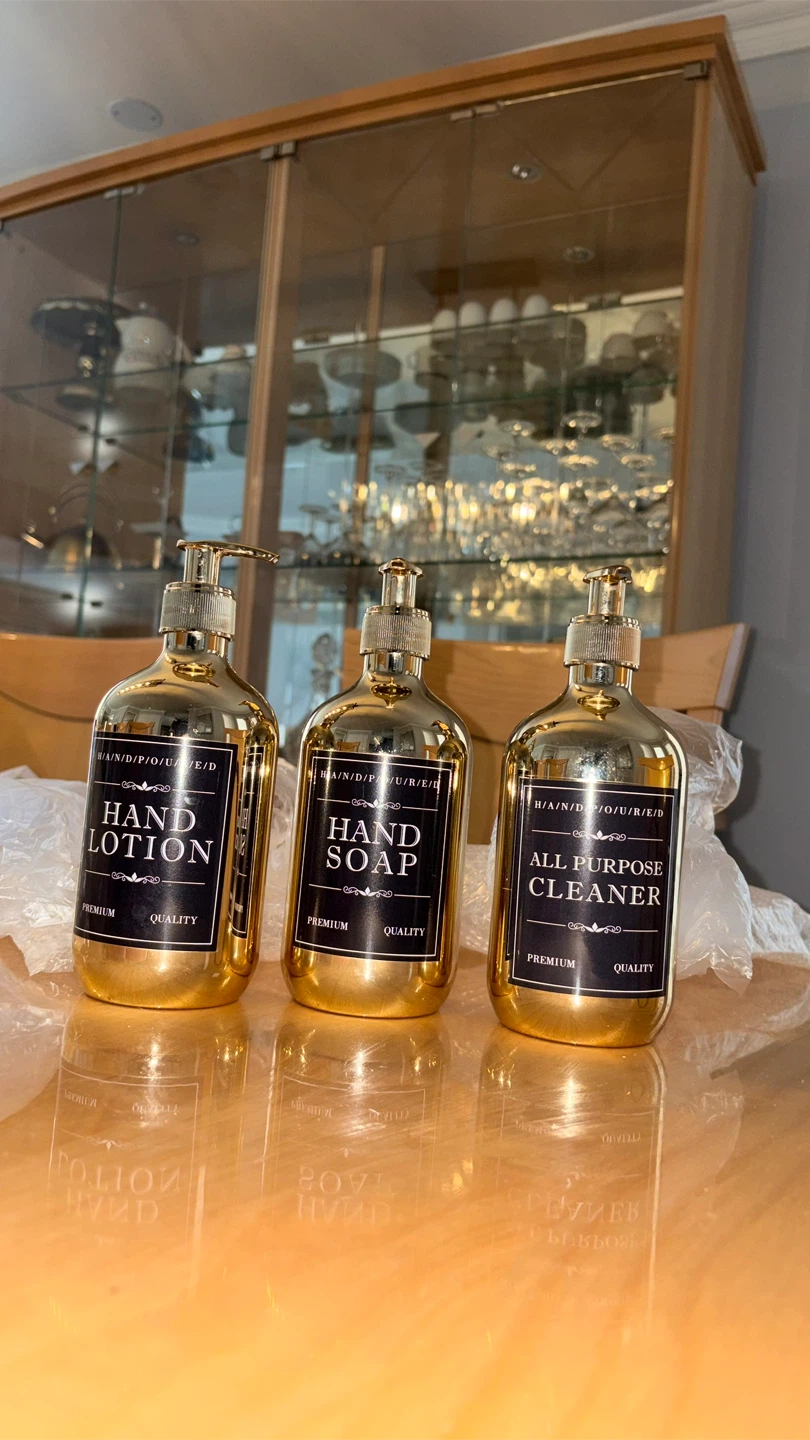 Gold Lotion, Soap, and Cleaner Pump Bottles Set