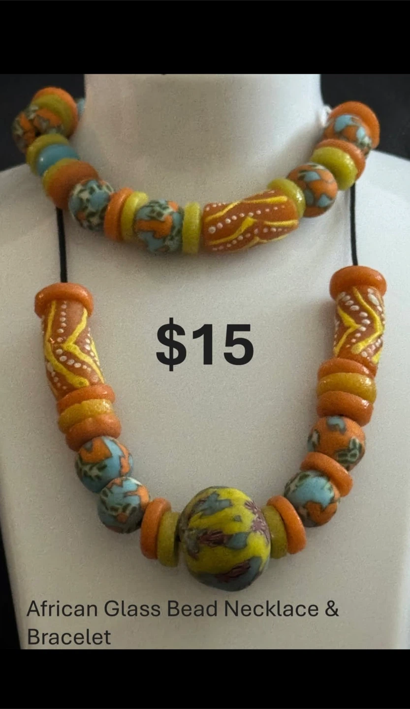 African Glass Bead Necklace & Bracelet Set