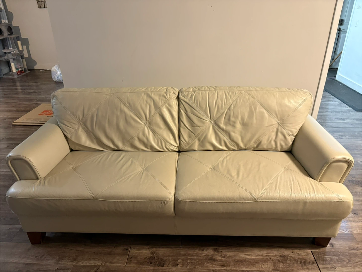Cream Leather Loveseat Sofa And Standard Sofa Set - photo 2
