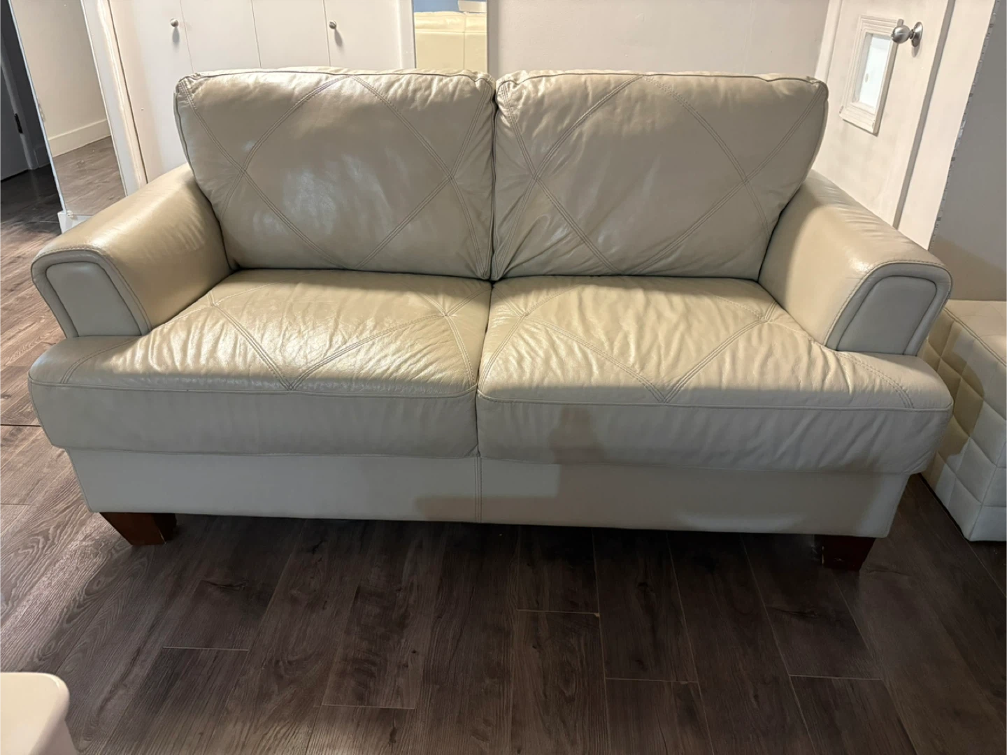 Cream Leather Loveseat Sofa And Standard Sofa Set