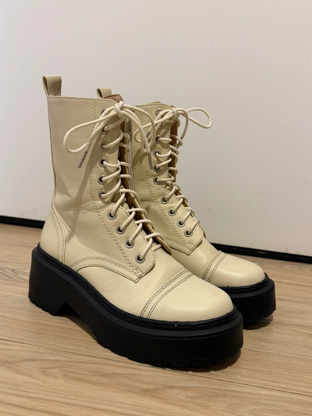 Cream Lace-Up Platform Boots - photo 5
