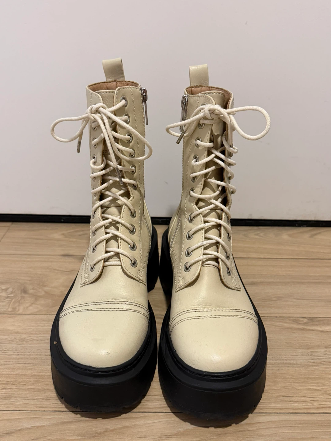 Cream Lace-Up Platform Boots - photo 2