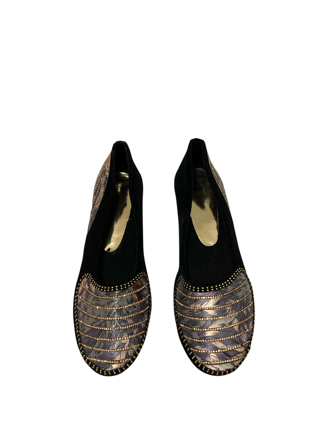 Black Velvet Ballet Flats with Feather Embellishment size 9