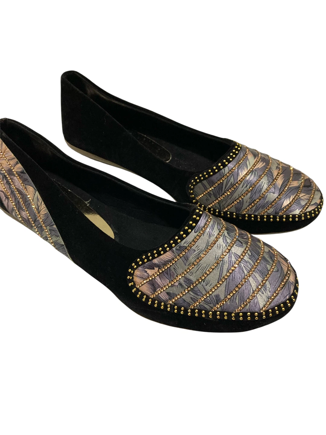 Black Velvet Ballet Flats with Feather Embellishment size 9 - photo 3