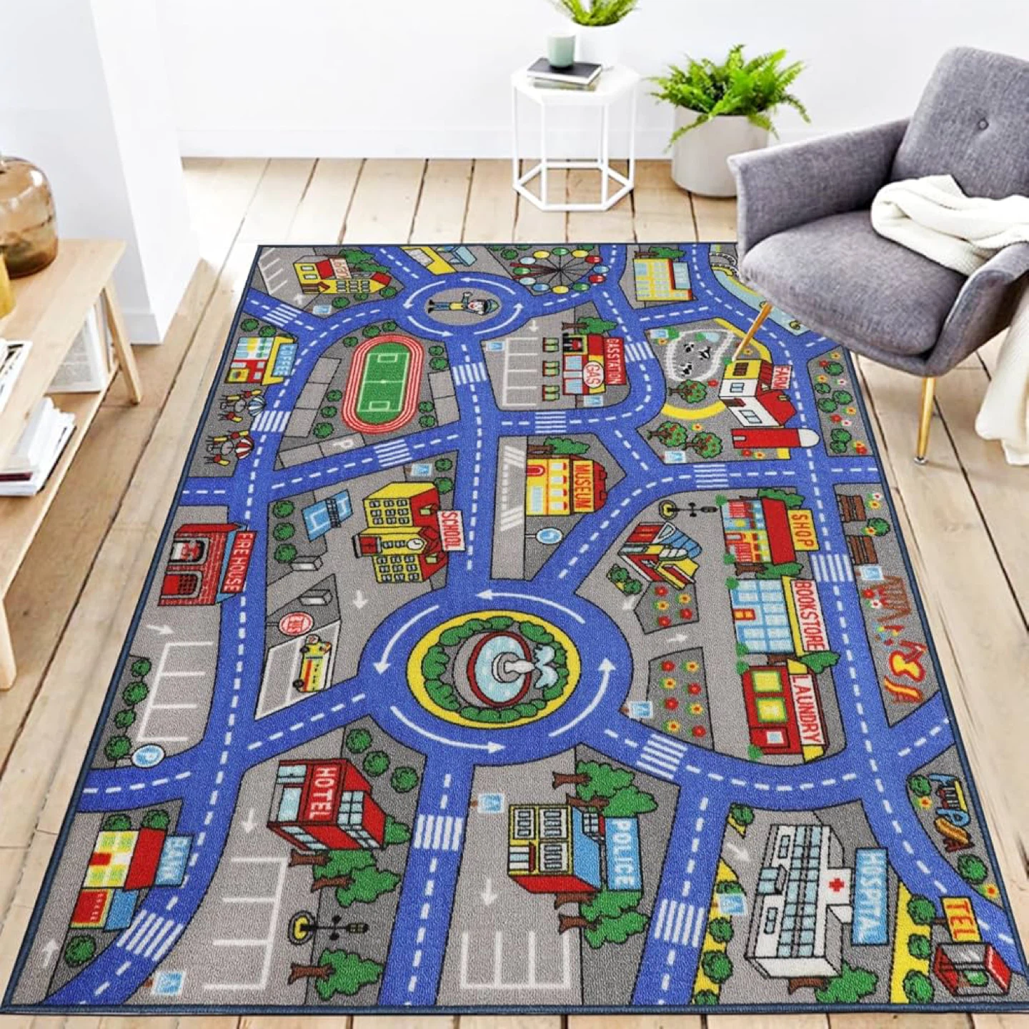 Kids Rug 3'3" x 5'2" City Life Playmat Area Rug Washable