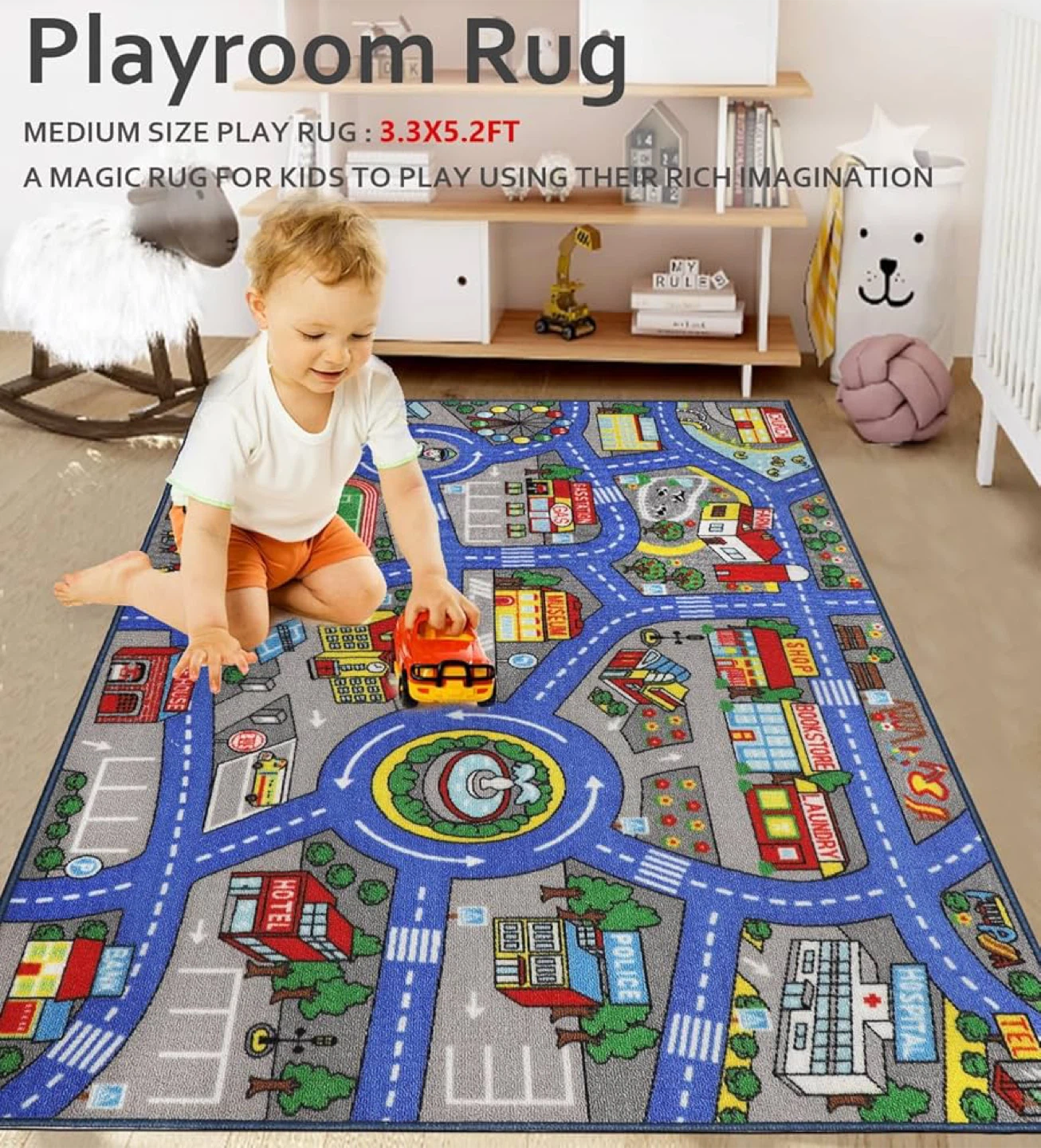 Kids Rug 3'3" x 5'2" City Life Playmat Area Rug Washable - photo 4