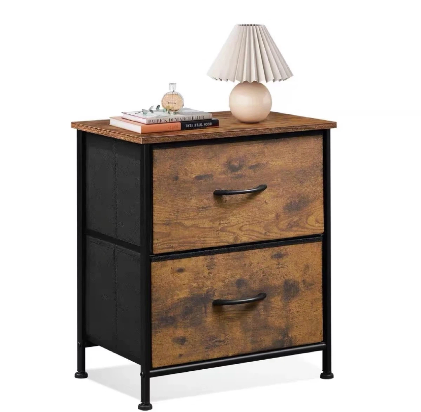 2-Drawer Fabric Dresser with Wood Top