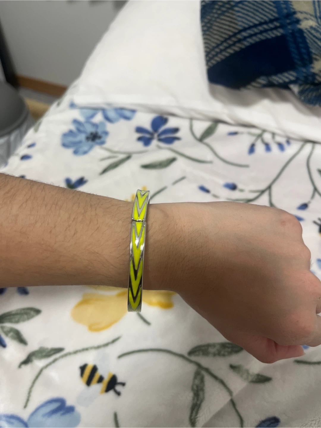 Silver and Yellow Chevron Bangle Bracelet