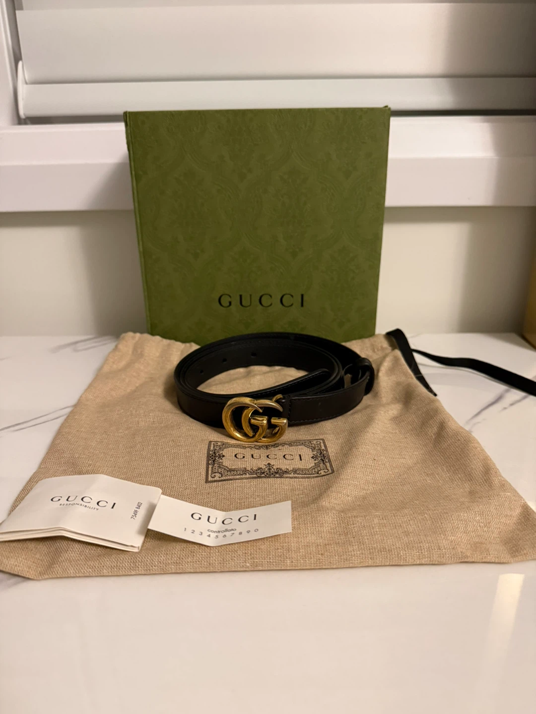 Gucci Marmont Belt Black Leather Gold GG Buckle size 95 - photo 5