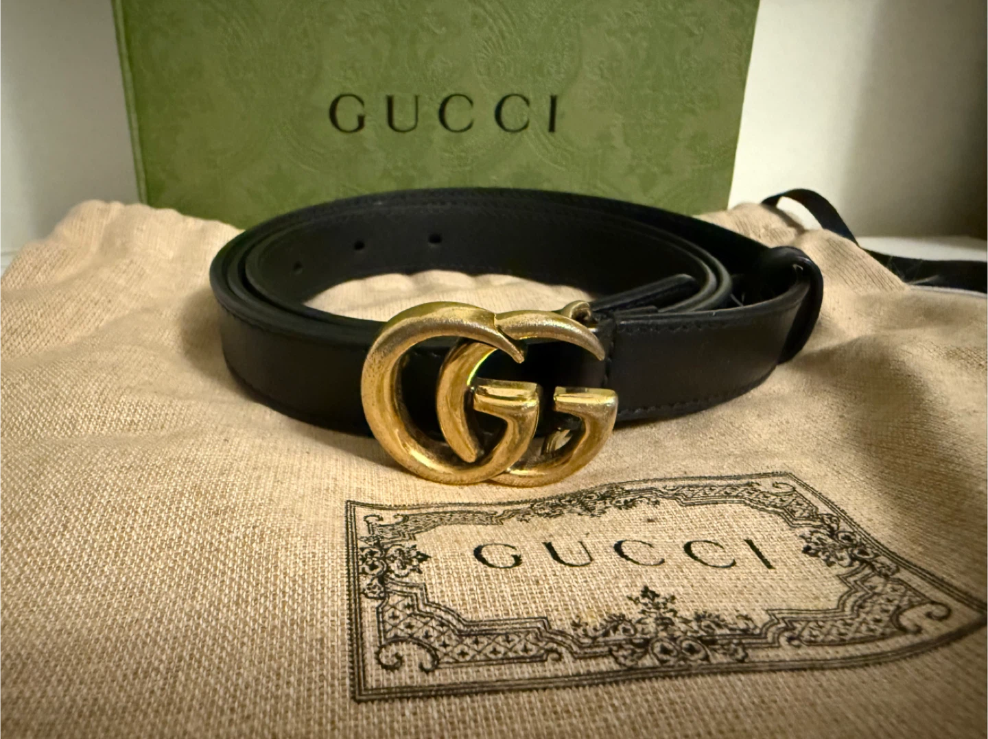 Gucci Marmont Belt Black Leather Gold GG Buckle size 95