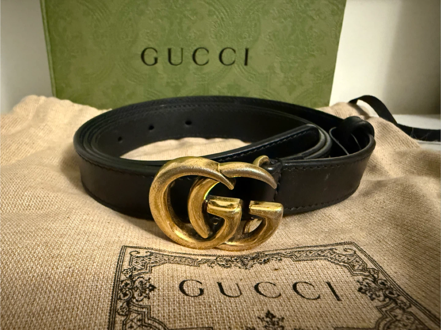 Gucci Marmont Belt Black Leather Gold GG Buckle size 95 - photo 2