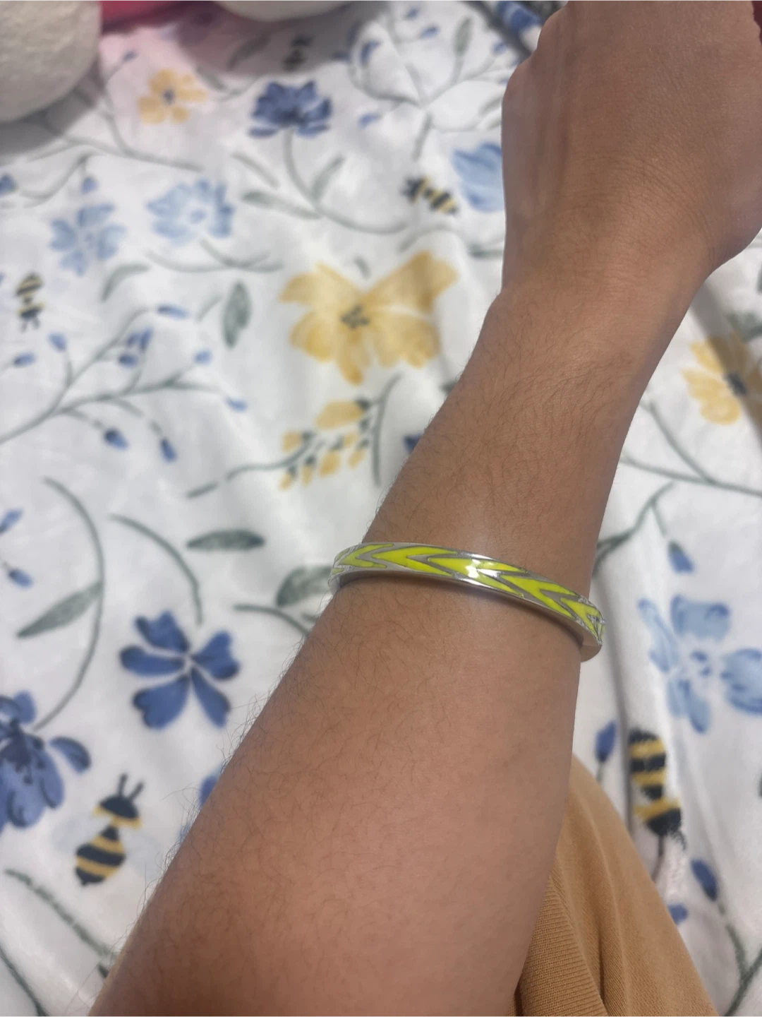 Silver and Yellow Enamel Bangle Bracelet