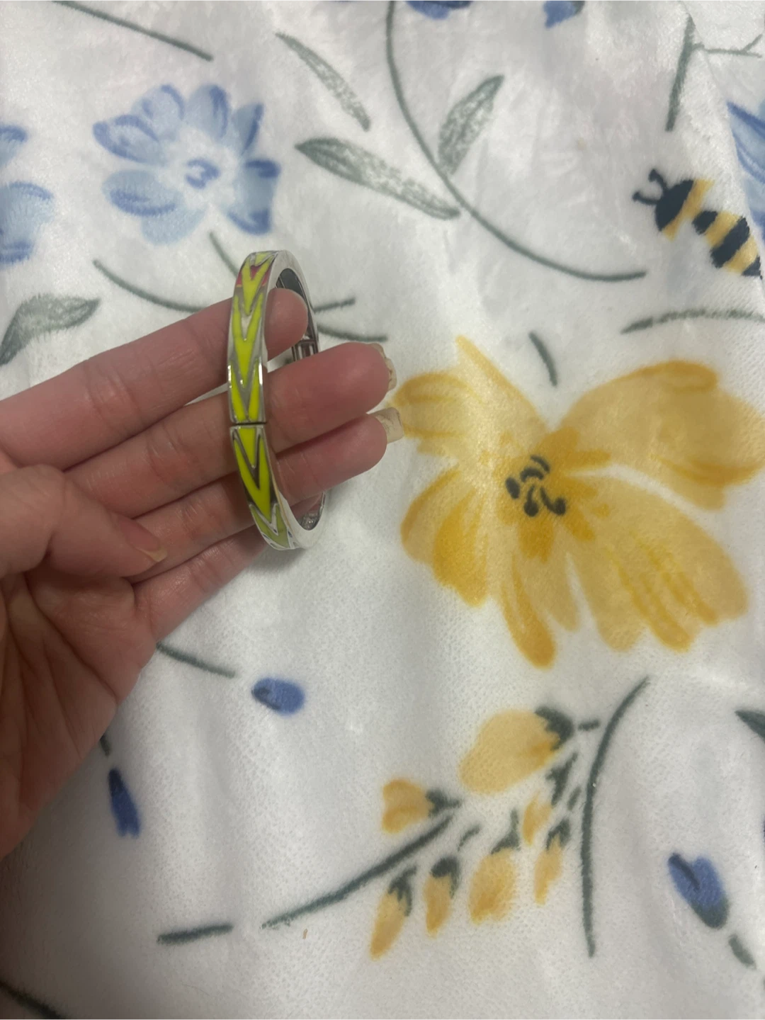 Silver and Yellow Enamel Bangle Bracelet - photo 2