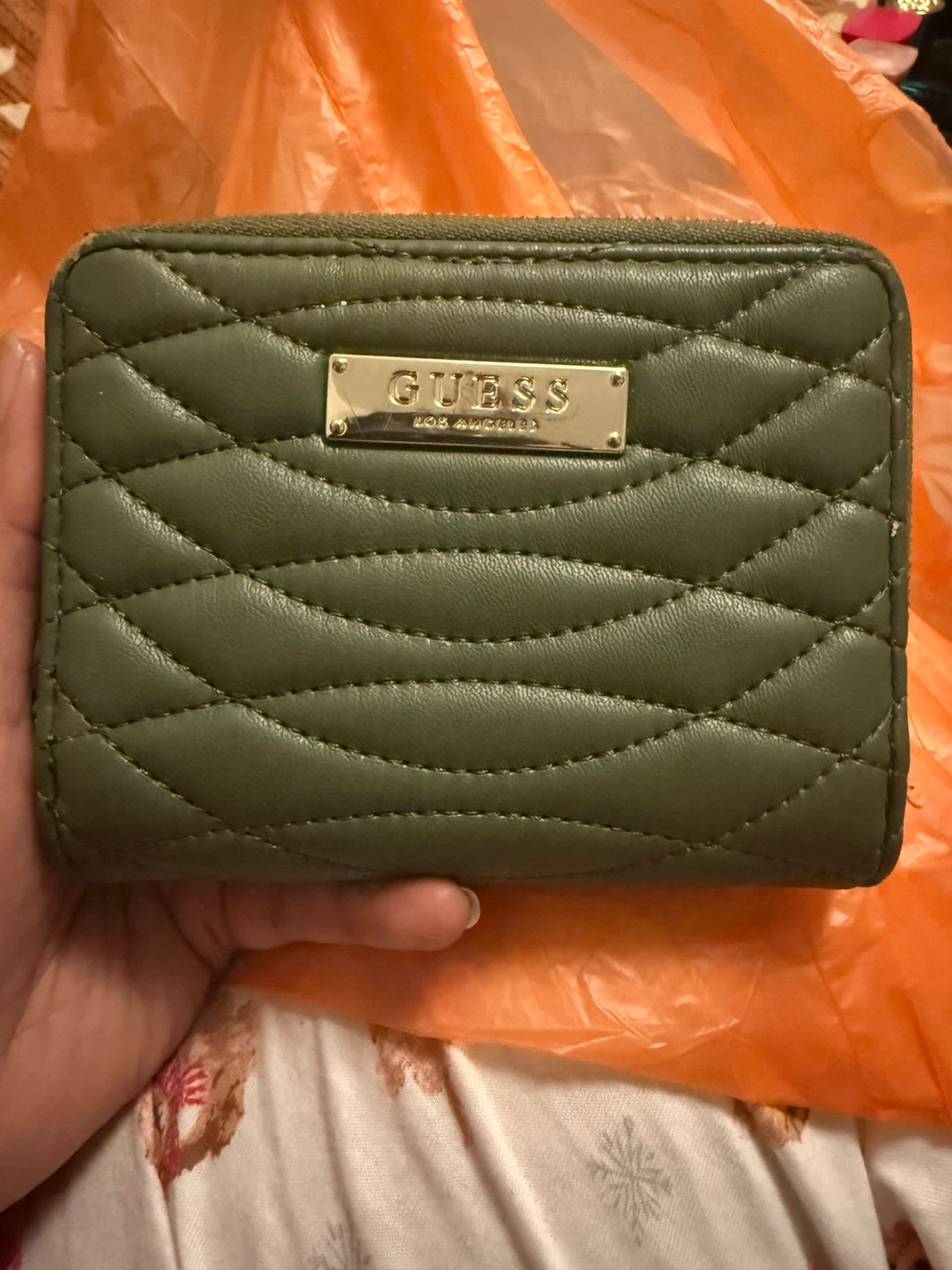 Guess Green Quilted Zipper Wallet