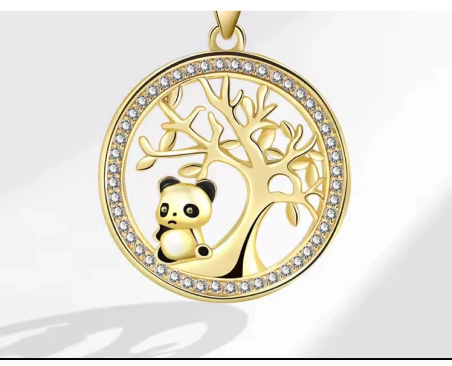 Gold Tone Panda Tree Necklace with Rhinestones - photo 5