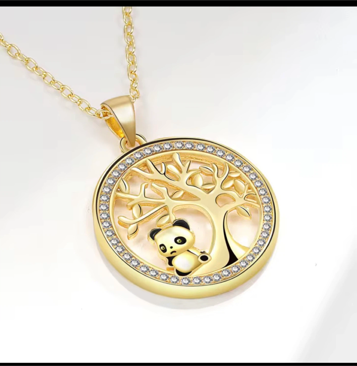 Gold Tone Panda Tree Necklace with Rhinestones - photo 4