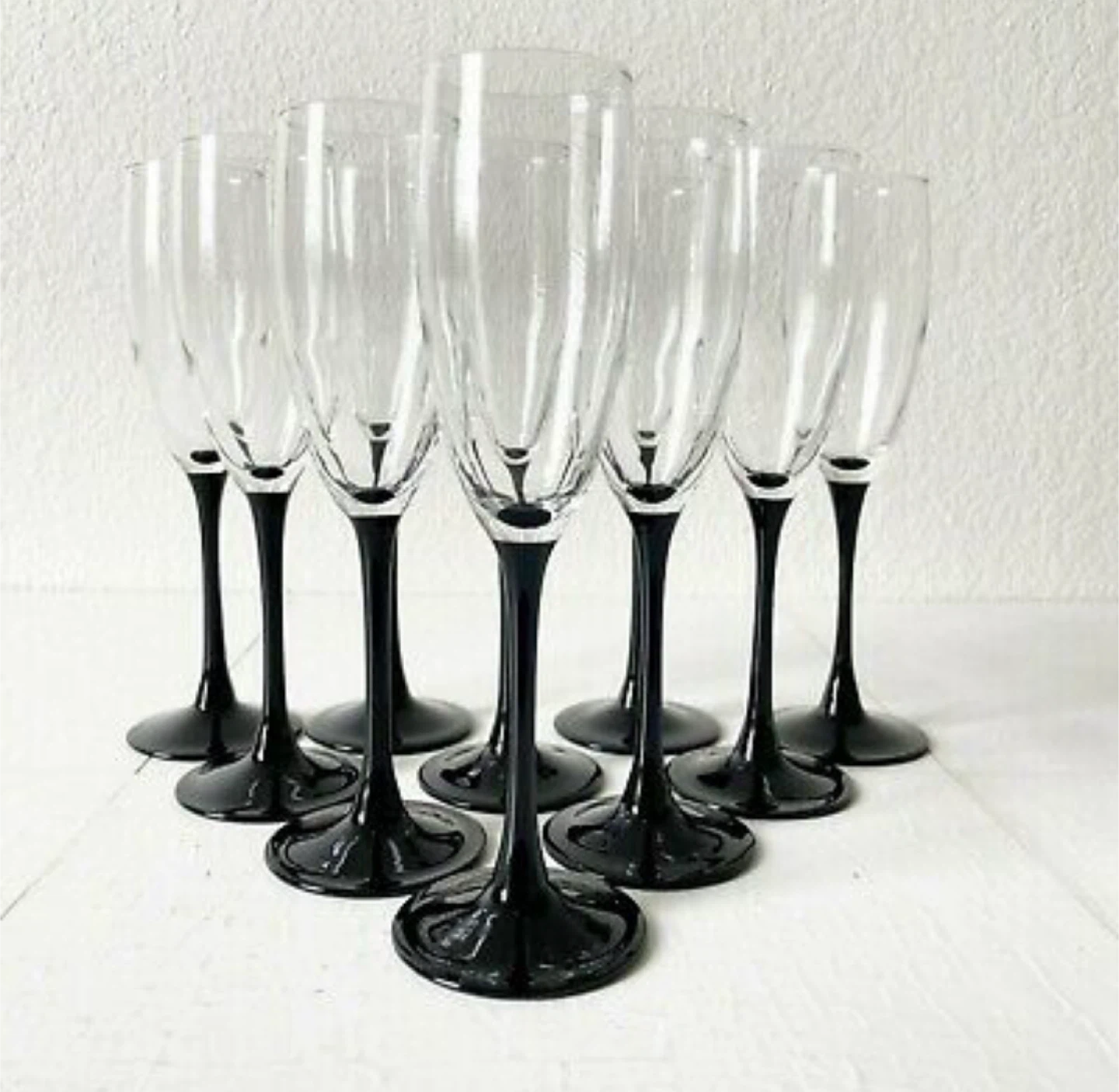 Luminarc - Set of 6 Clear Champagne Flutes with Black Stems