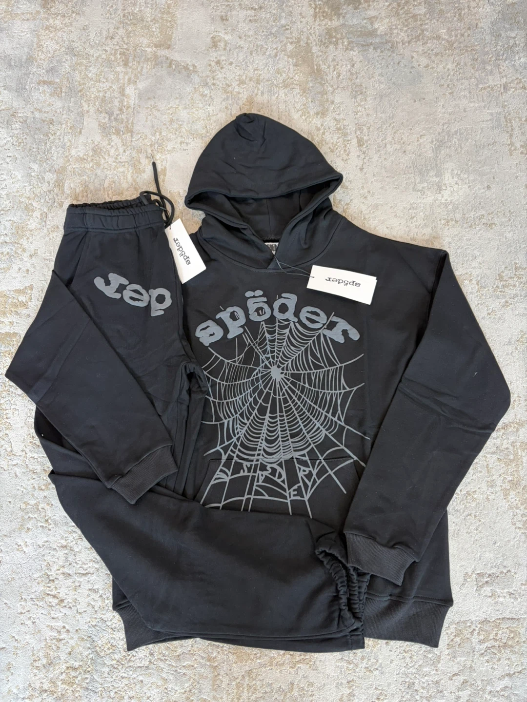 Sp5der Black Spider Web Hoodie and Sweatpants Set