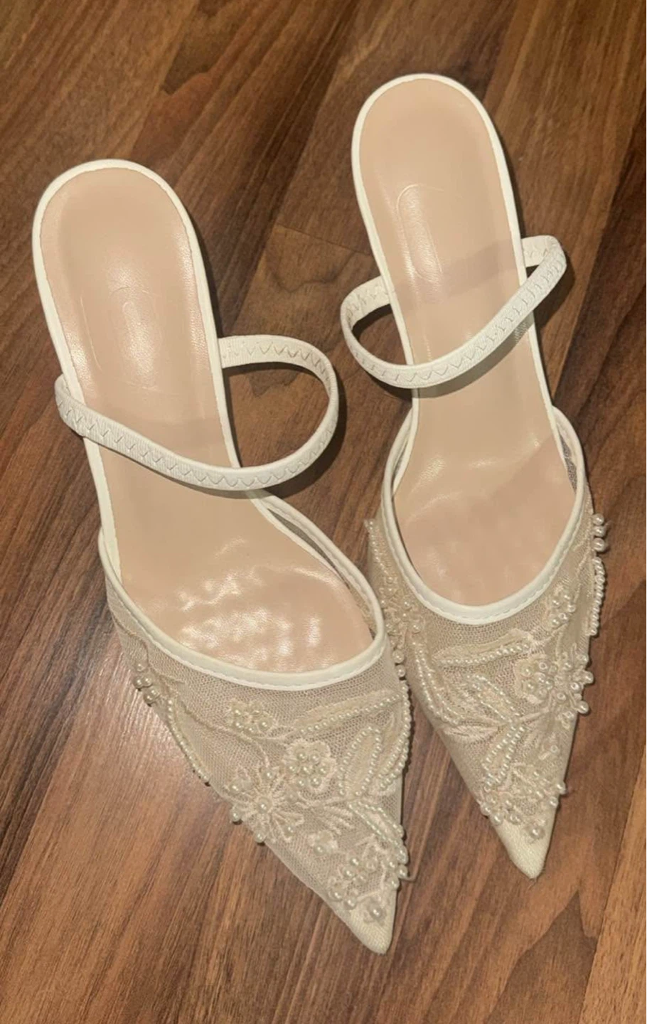 Off-White Bridal Lace Pointed Toe Heels – Available in May
