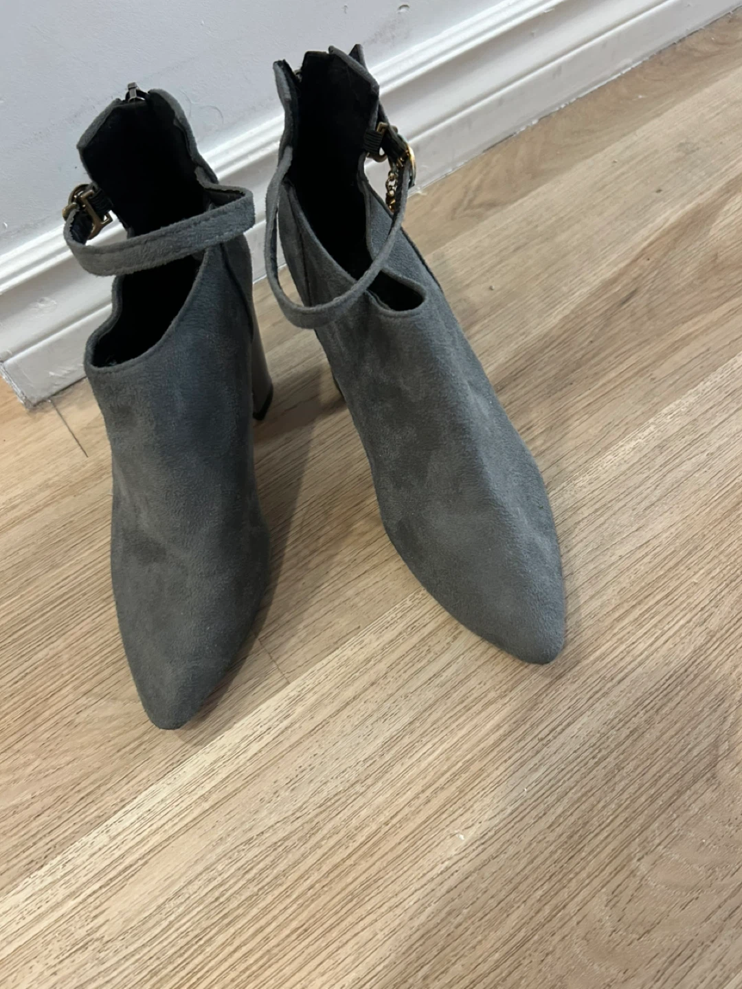 Grey Suede Block Heel Ankle Boots - photo 3