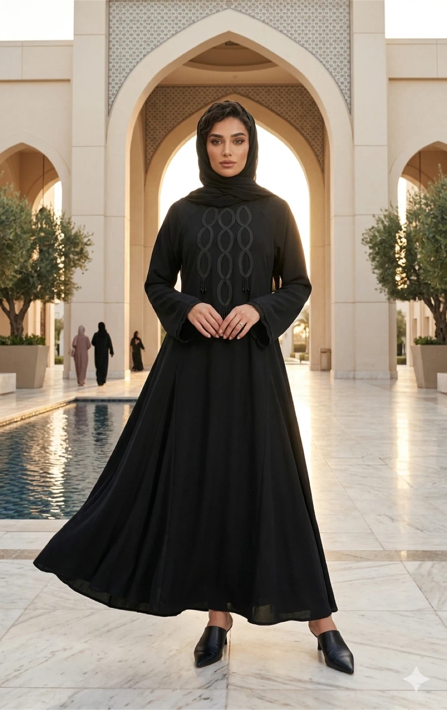 Black Abaya with Embellished Neckline - photo 4