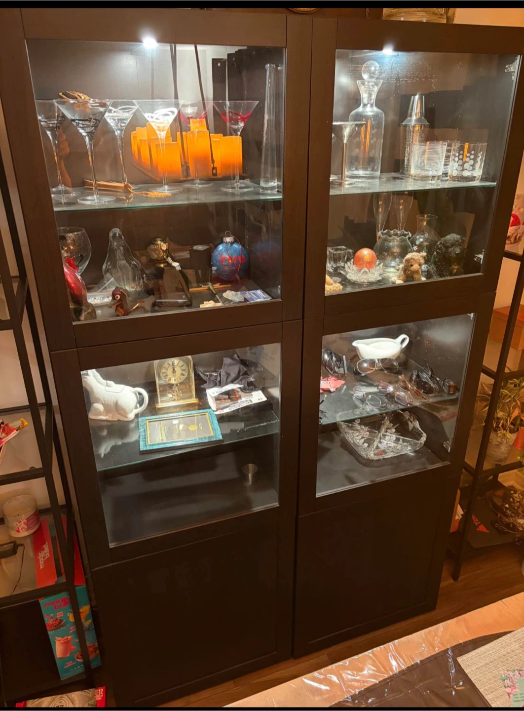 Dark Brown Display Cabinet with Glass Doors - photo 2