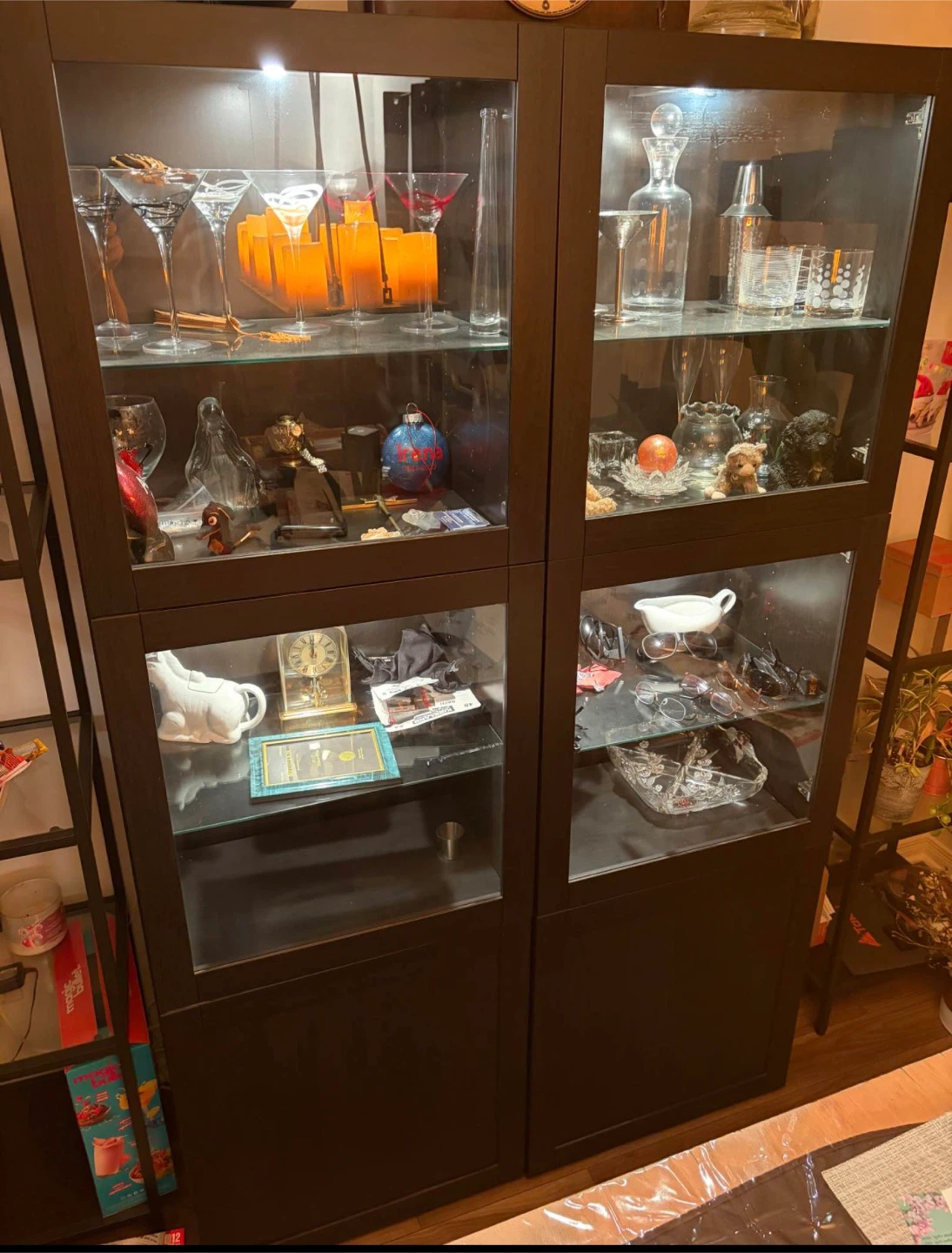 Dark Brown Display Cabinet with Glass Doors