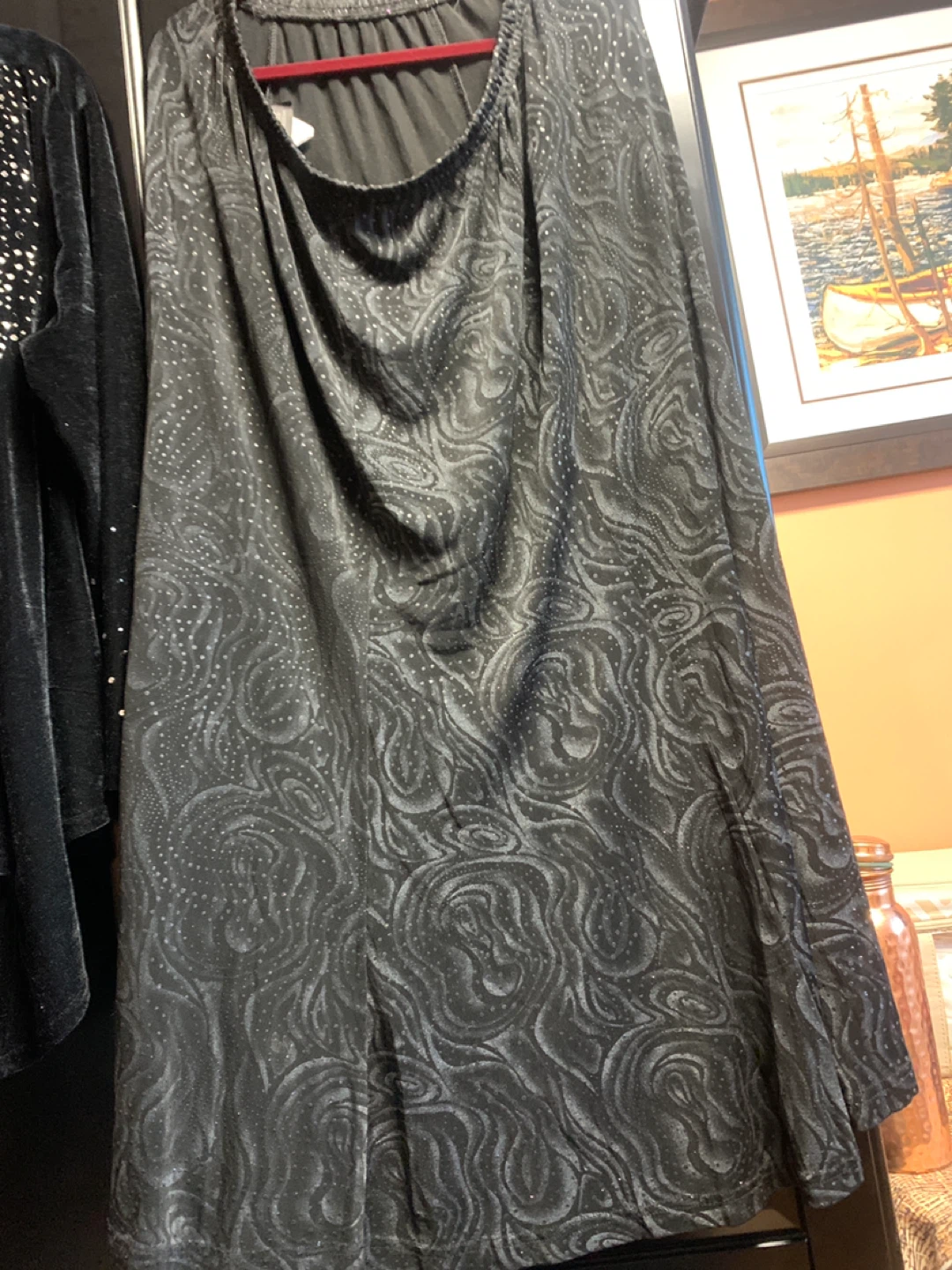 Women's Black Swirl Pattern Skirt with Sparkle