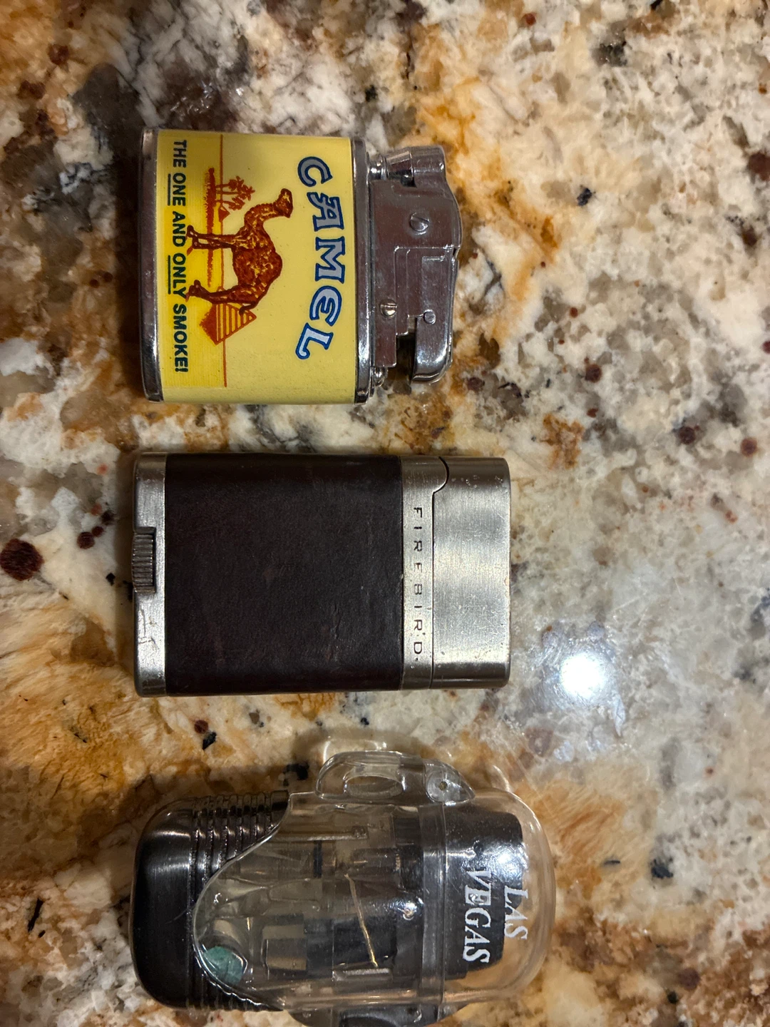 Set of 3 Vintage Lighters - Camel, Firebird, and Las Vegas