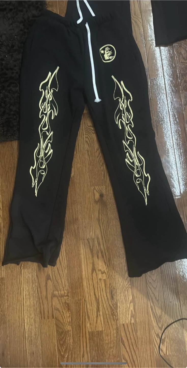 Black Sweatpants with Flame Design