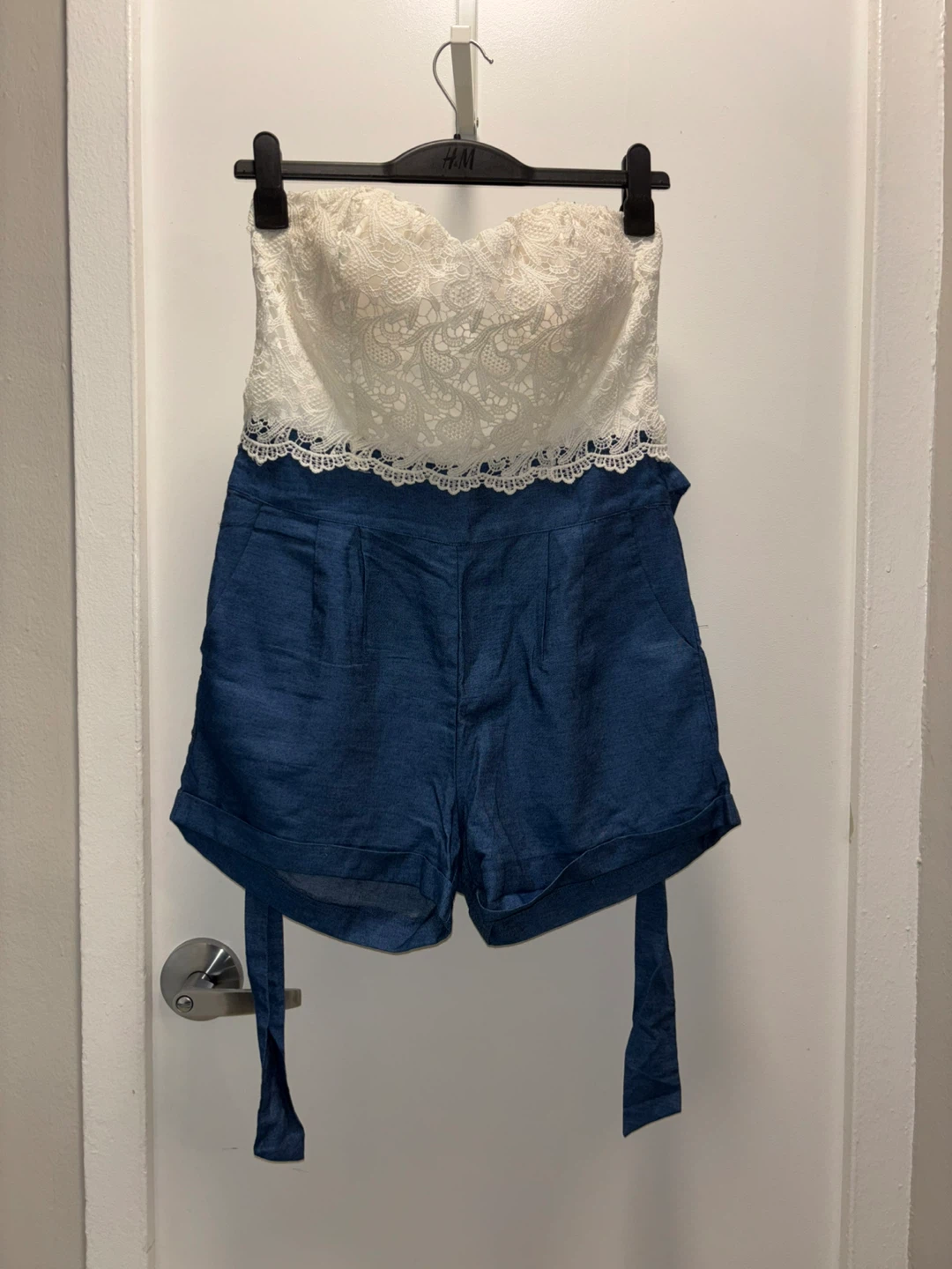 Shine star Strapless Lace Top Denim Shorts Romper Jumpsuit