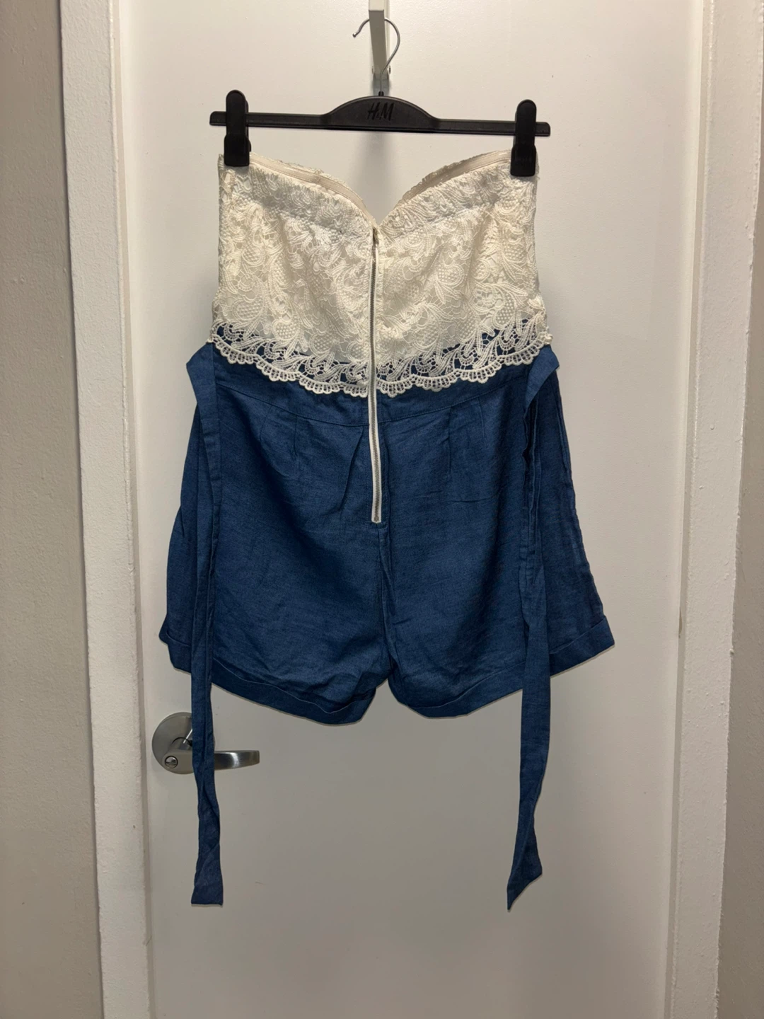 Shine star Strapless Lace Top Denim Shorts Romper Jumpsuit - photo 2