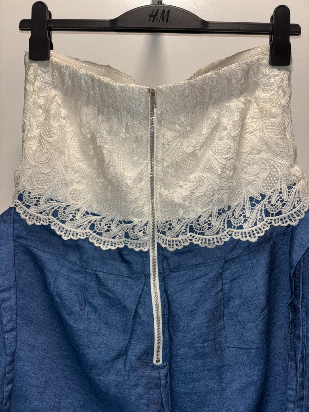 Shine star Strapless Lace Top Denim Shorts Romper Jumpsuit - photo 3