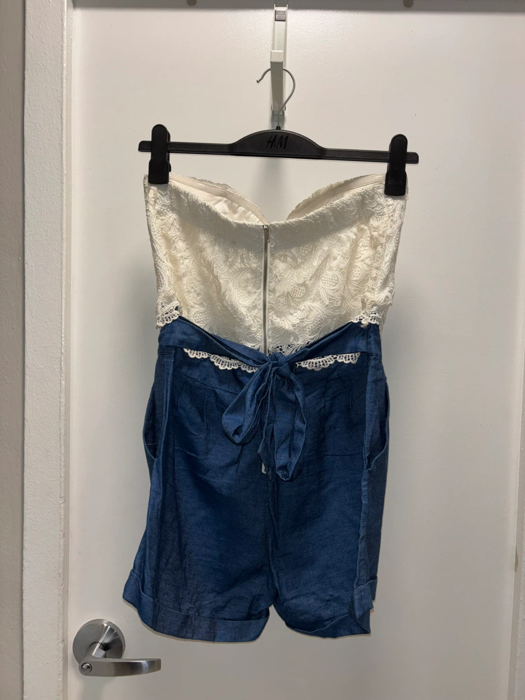 Shine star Strapless Lace Top Denim Shorts Romper Jumpsuit - photo 5