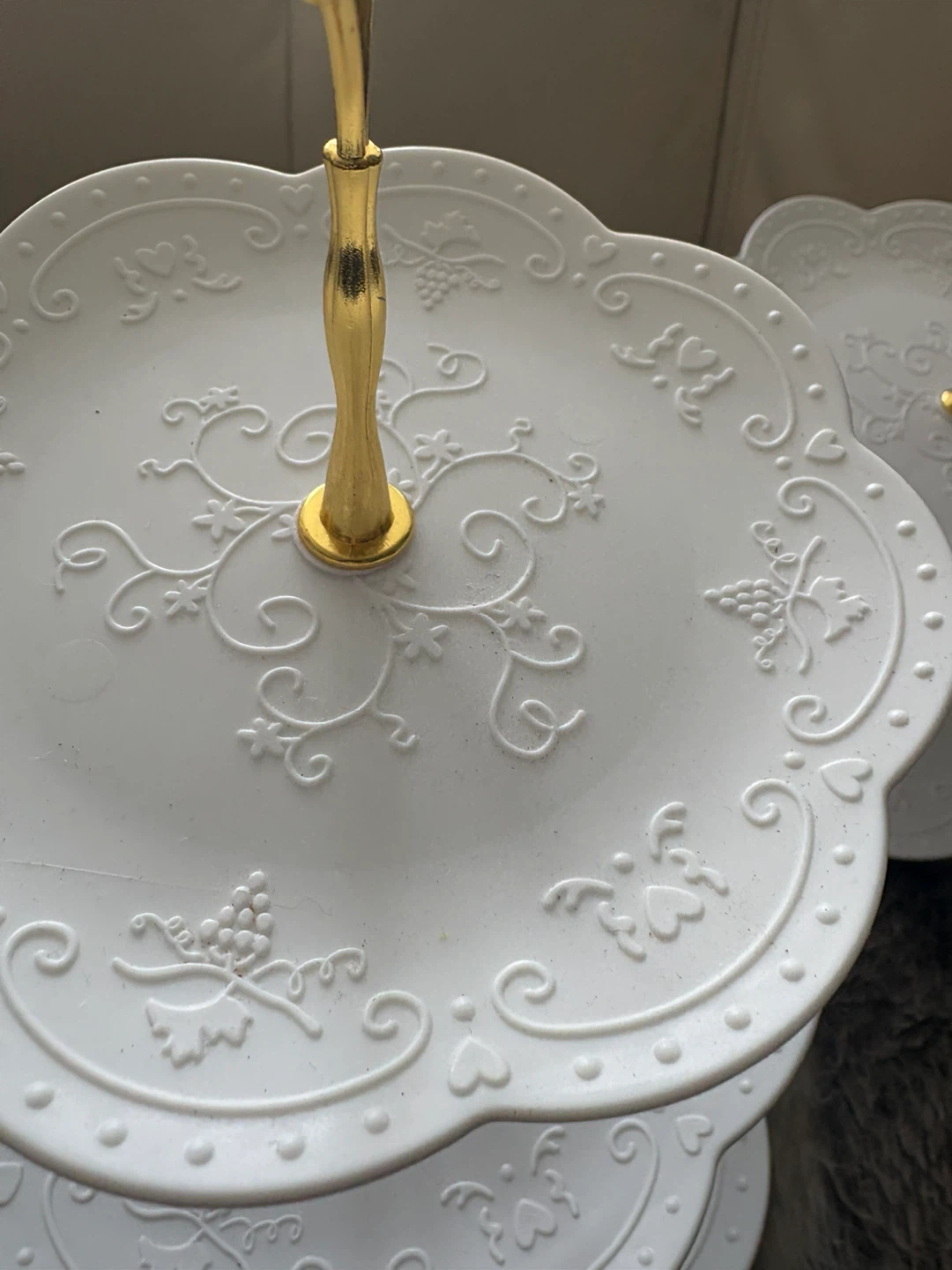 White 3-Tier Dessert Stand with Gold Accents - photo 2