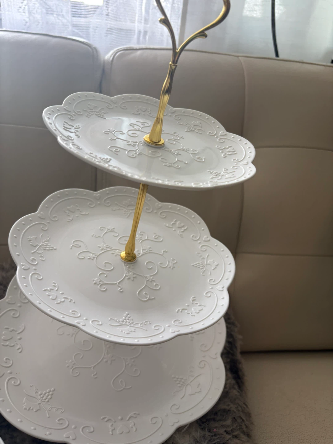 White 3-Tier Dessert Stand with Gold Accents - photo 3