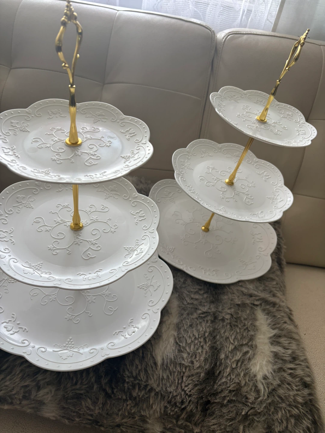 White 3-Tier Dessert Stand with Gold Accents
