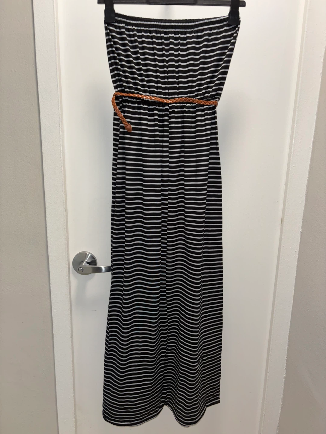 Striped Strapless Maxi Dress with Belt- Size Large - photo 3