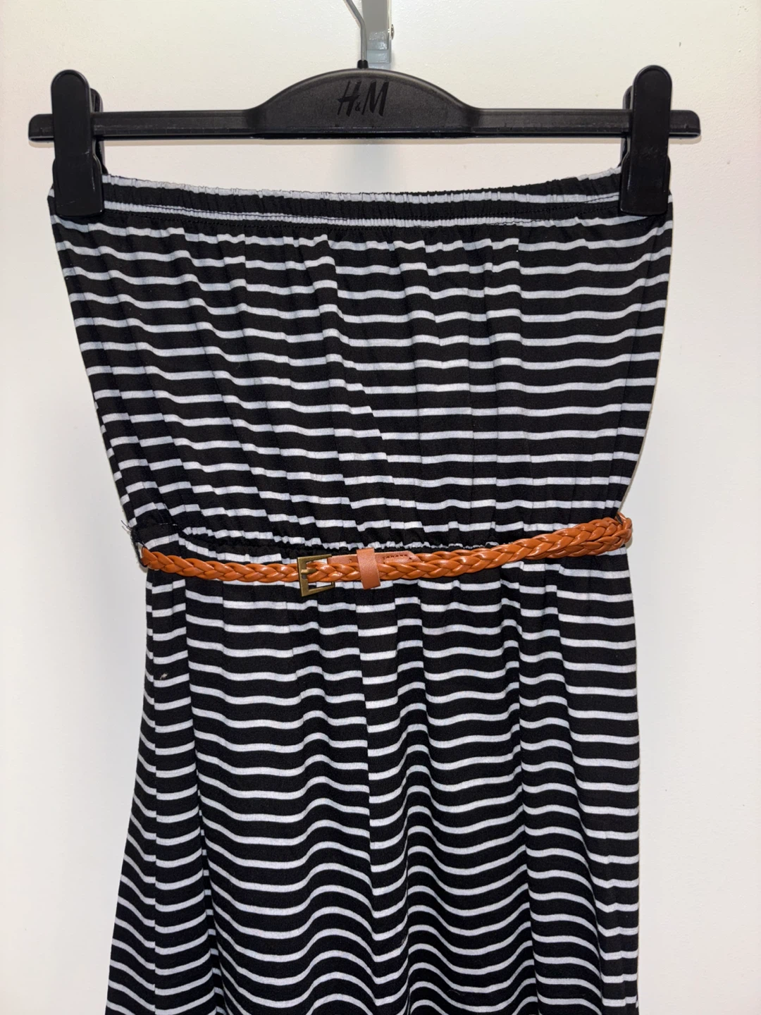 Striped Strapless Maxi Dress with Belt- Size Large - photo 2